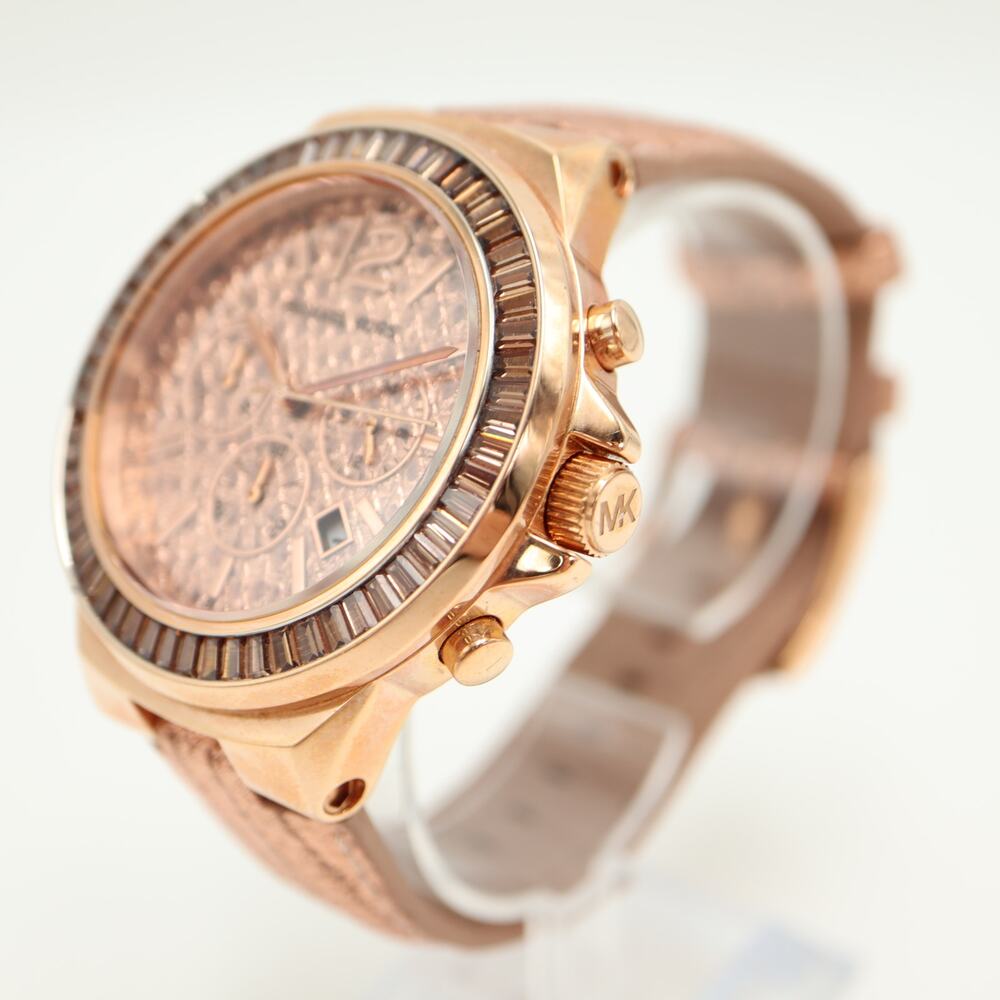 Michael Kors Rose Gold Tone 45mm Chronograph Watch Python Baguette Gramercy Work - Picture 9 of 13